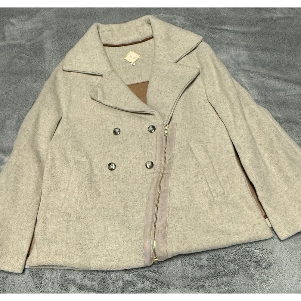 Luba Hannah Payne Poncho Coat Womens XS Beige Wool Blend Asymmetric Zip Jacket
